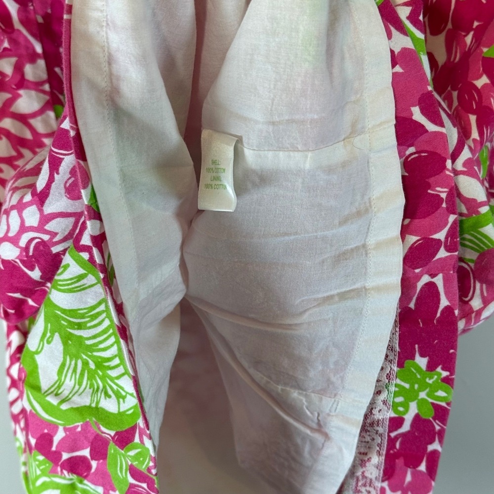 Lilly Pulitzer Jubilee Dress Women 2 Pink Green Floral Ruffle Keyhole Resortwear - Picture 6 of 7